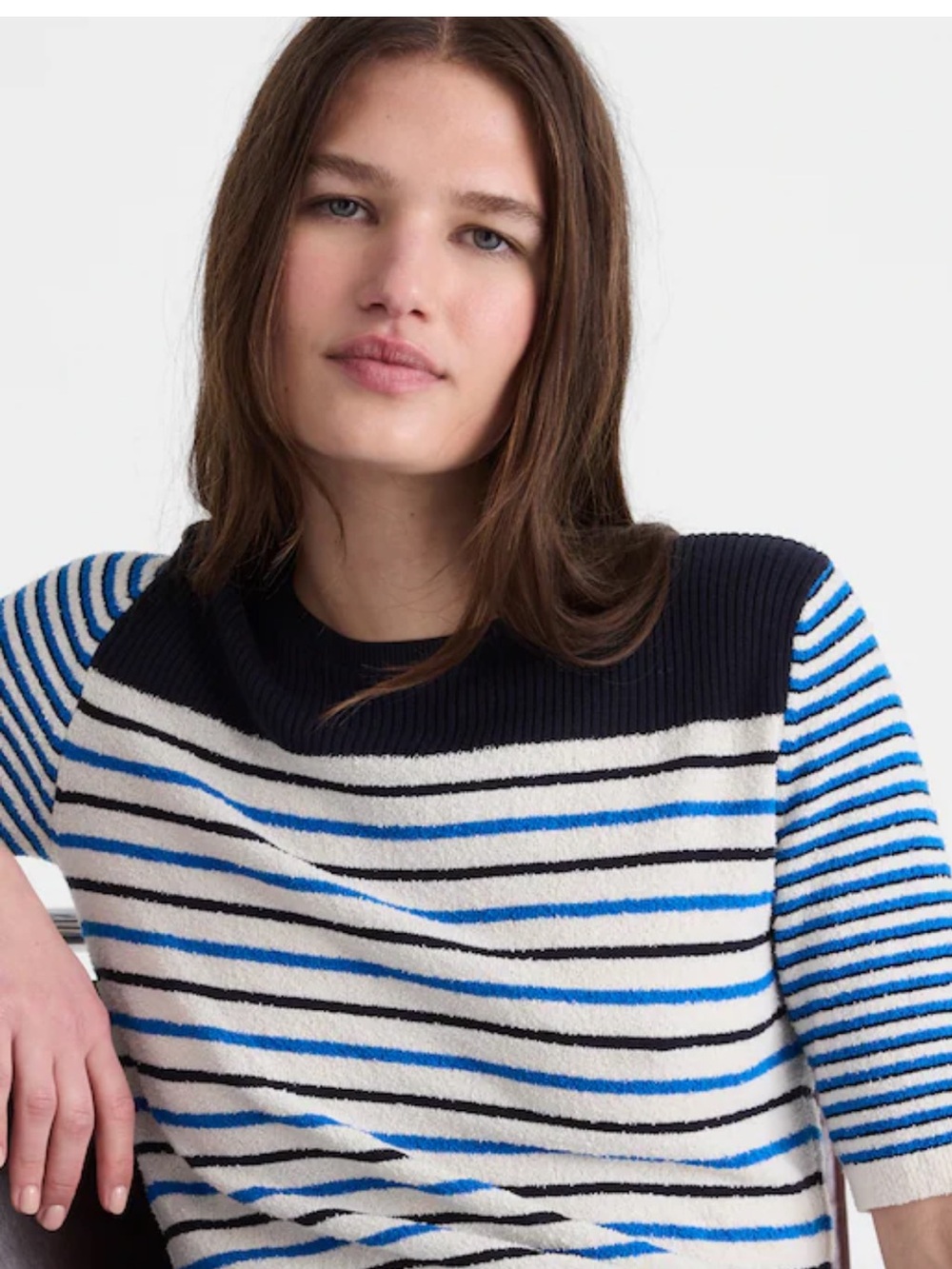 Madewell Bouclé-Knit Sweater Tee- Retro Blue Mini Stripe - Picture 3 of 7